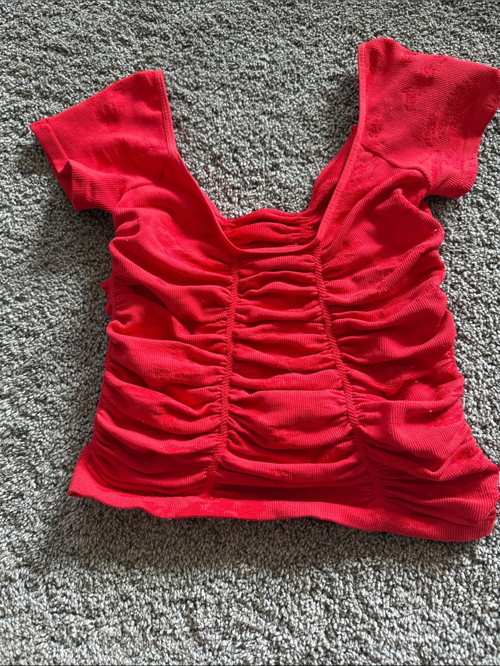 Free People Women's Red Ruched Short Sleeve Top